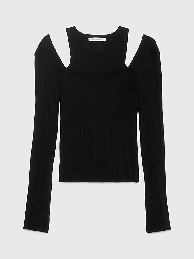 ck black cut out ribbed jumper for women calvin klein jeans