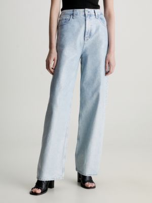 high rise relaxed coated jeans denim de mujeres calvin klein jeans