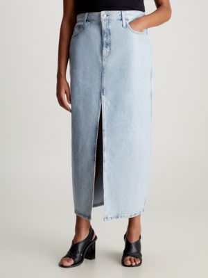 Coated denim midi outlet skirt