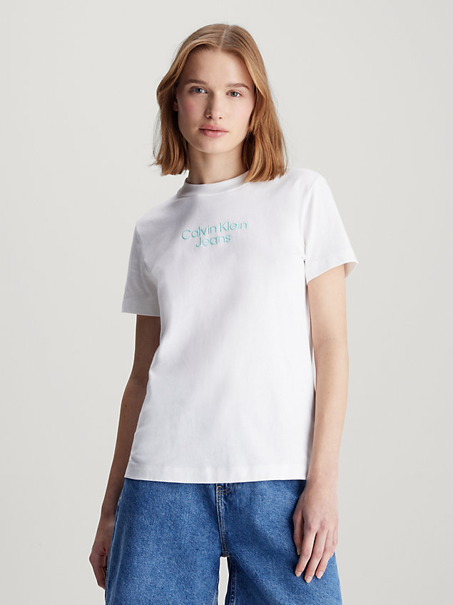 white t-shirt mit relief-logo für damen - calvin klein jeans