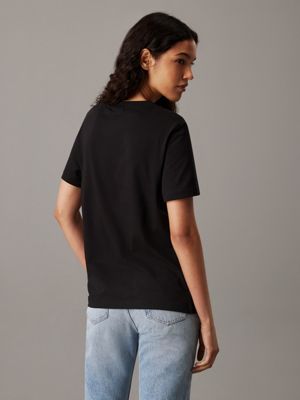 ck black cotton badge t-shirt for women calvin klein jeans