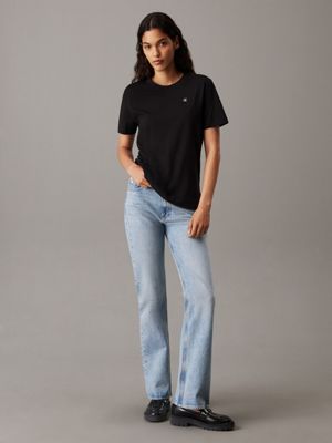 ck black cotton badge t-shirt for women calvin klein jeans