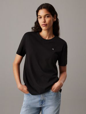 black cotton badge t-shirt for women calvin klein jeans