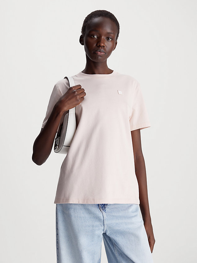 pink cotton badge t-shirt for women calvin klein jeans