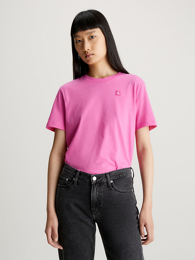 pink amour t-shirt van katoen met embleem voor dames - calvin klein jeans
