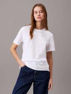 white cotton badge t-shirt for women calvin klein jeans