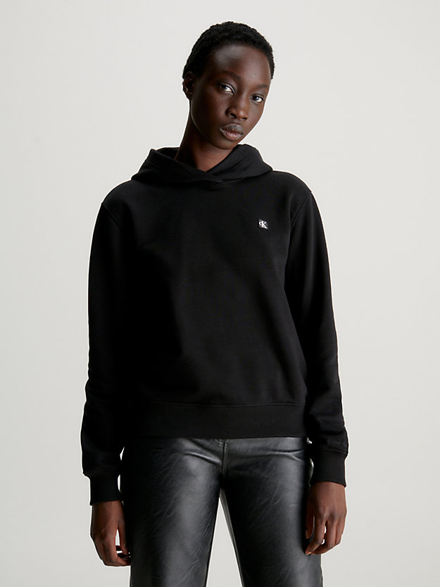 ck black cotton terry hoodie for women calvin klein jeans