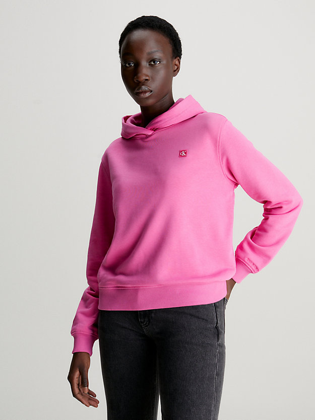 pink amour cotton terry badge hoodie for women calvin klein jeans