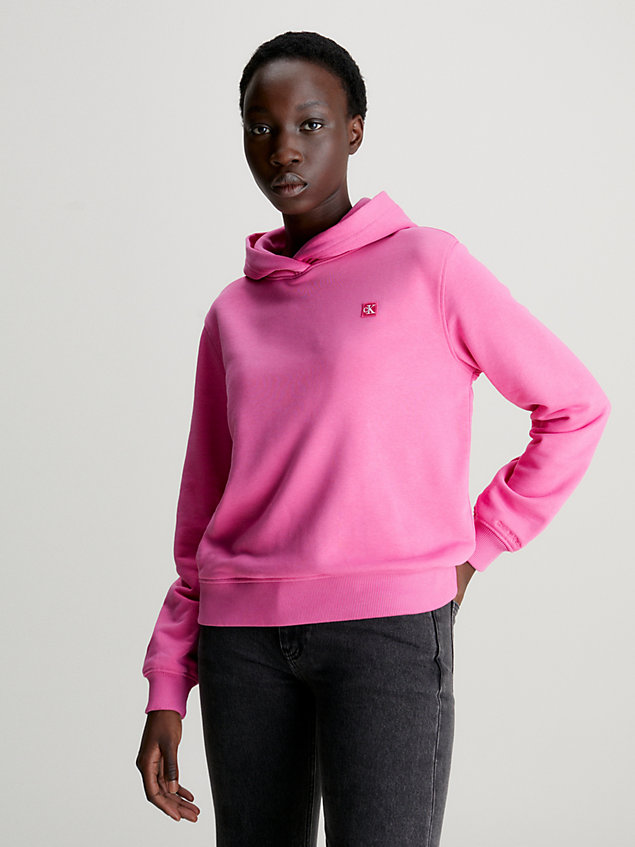 pink bluza z kapturem z bawełny frotte dla kobiety - calvin klein jeans