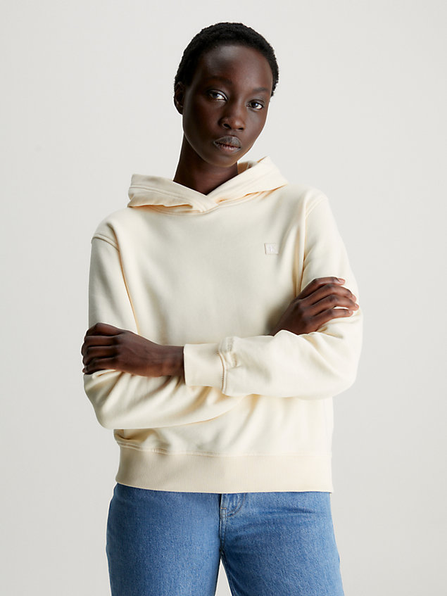 yellow cotton terry badge hoodie for women calvin klein jeans
