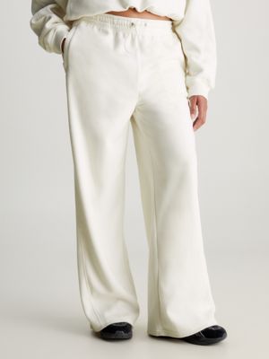 pantalón de chándal de forro polar de pierna ancha white de mujeres calvin klein jeans