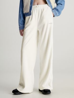 pantalón de chándal de forro polar de pierna ancha white de mujeres calvin klein jeans