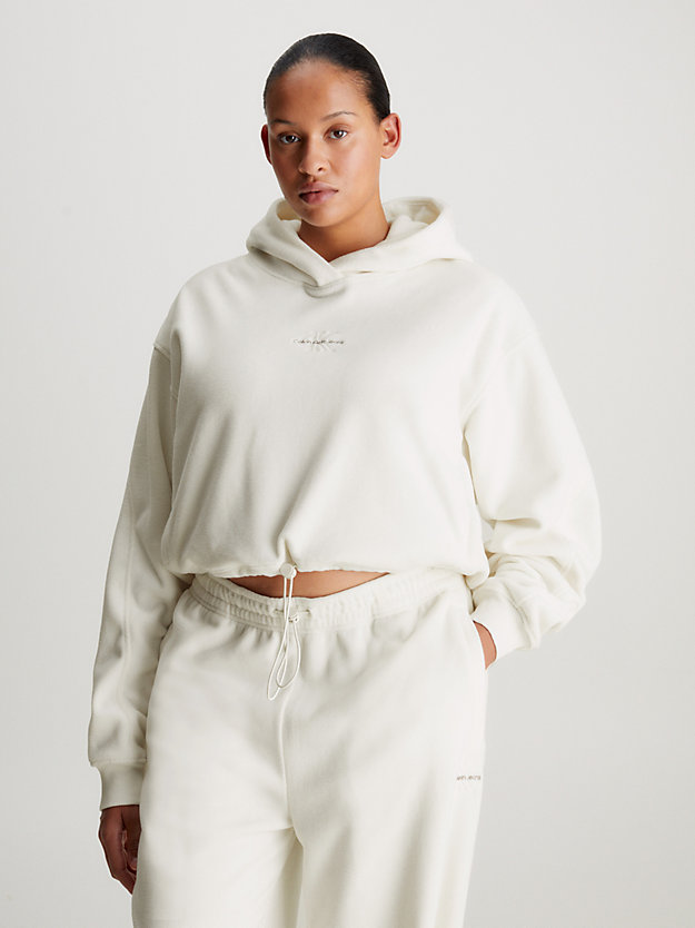 ivory cropped polar fleece hoodie voor dames - calvin klein jeans