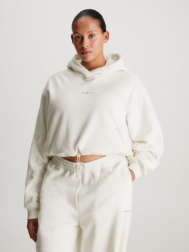 white cropped polar fleece hoodie voor dames - calvin klein jeans
