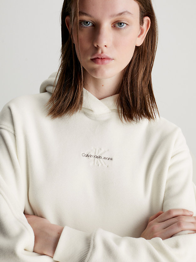 ivory cropped polar fleece hoodie for women calvin klein jeans