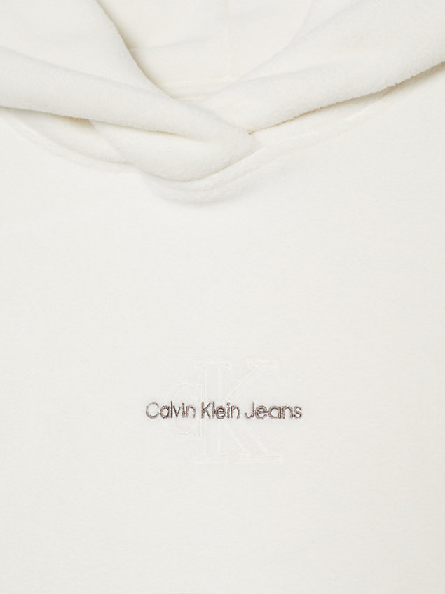 felpa corta con cappuccio in pile white da donna calvin klein jeans