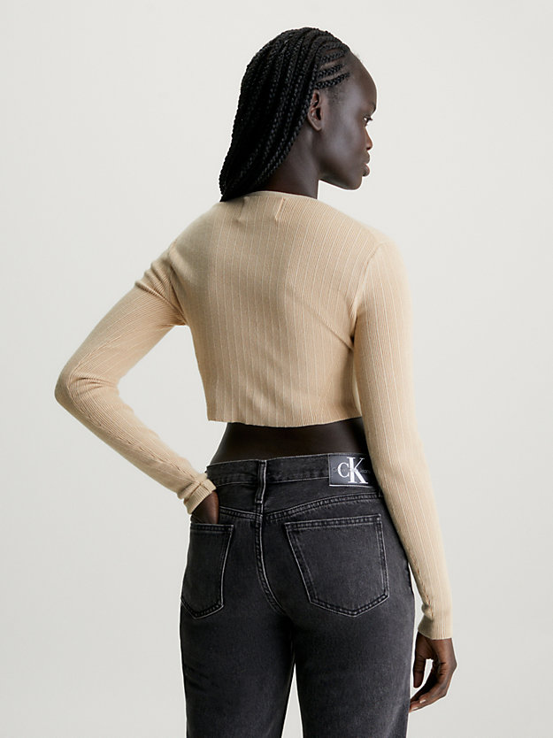 warm sand wąski sweter z bawełny ściągaczowej dla kobiety - calvin klein jeans