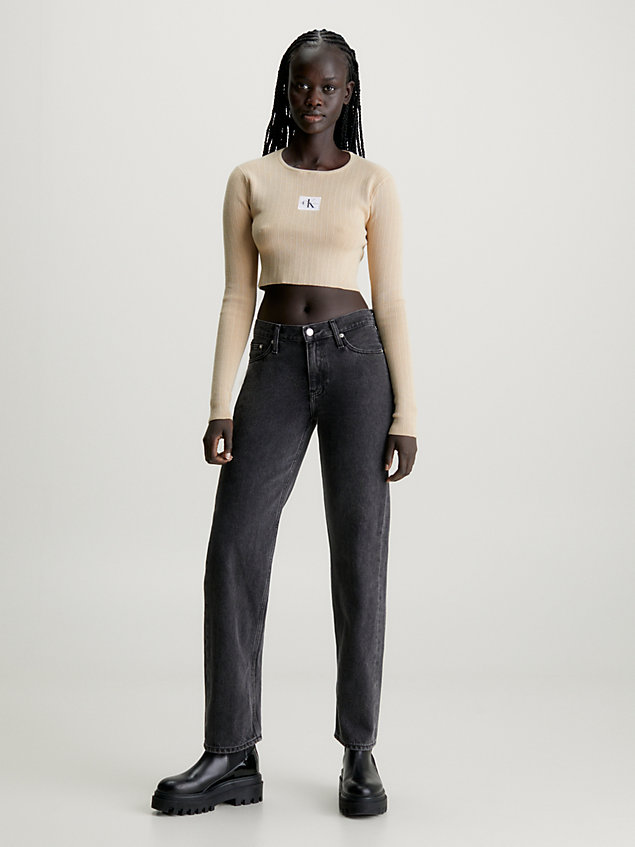 beige slim ribbed cotton jumper for women calvin klein jeans