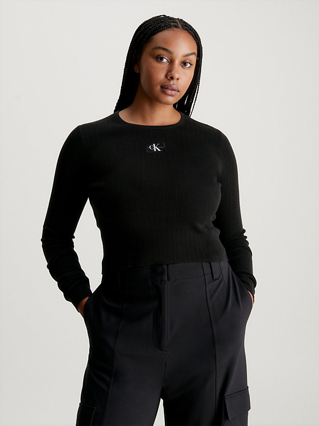 ck black wąski sweter z bawełny ściągaczowej dla kobiety - calvin klein jeans