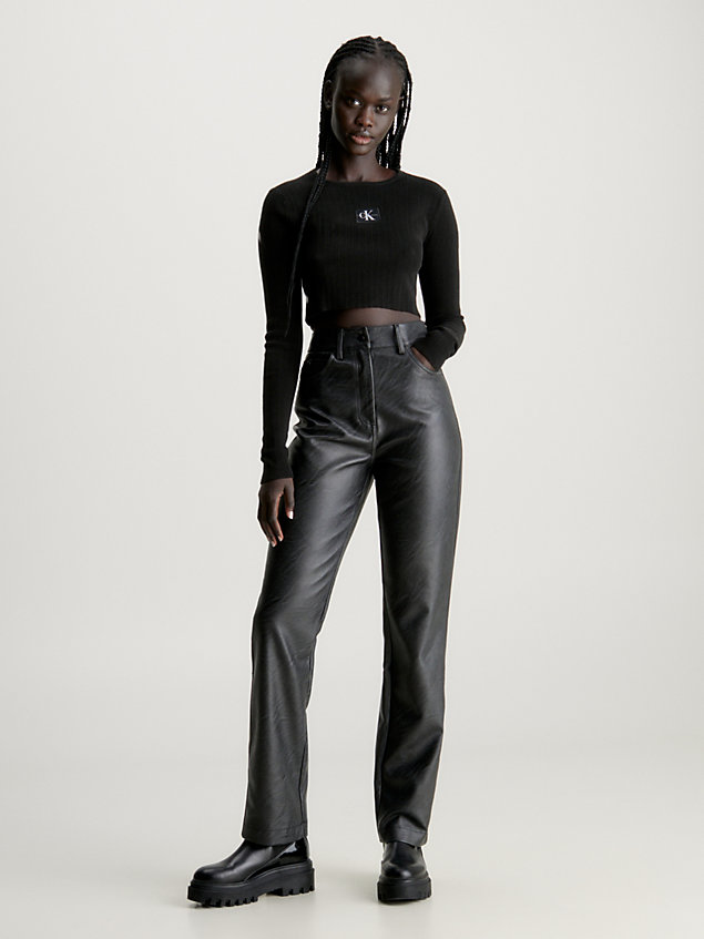 black slim pullover aus gerippter baumwolle für damen - calvin klein jeans
