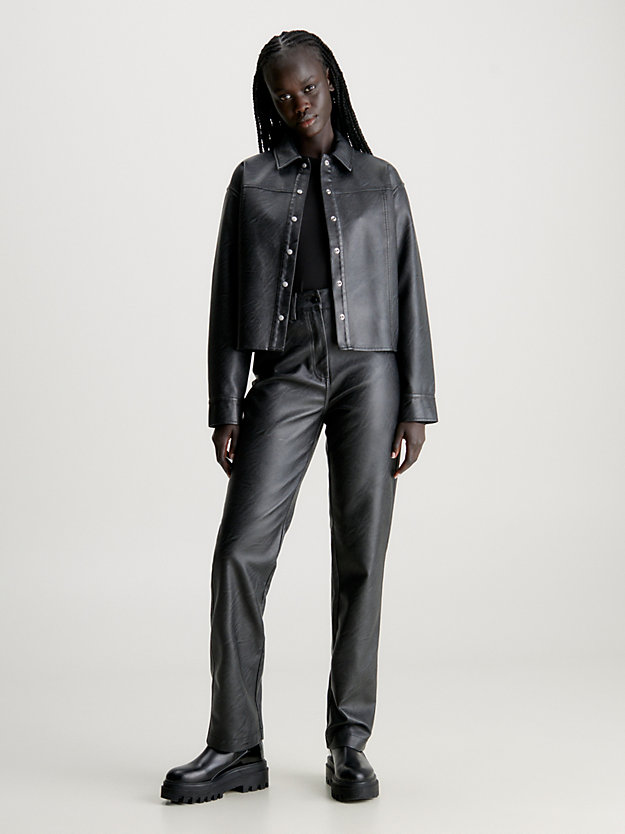 ck black lässiges hemd aus kunstleder für damen - calvin klein jeans