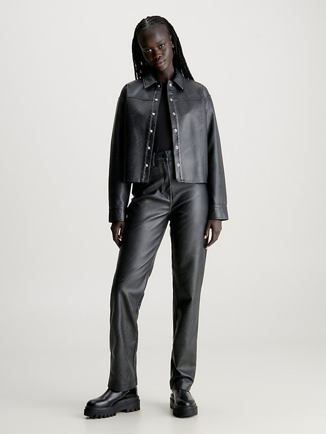 black swobodna koszula ze sztucznej skóry dla kobiety - calvin klein jeans