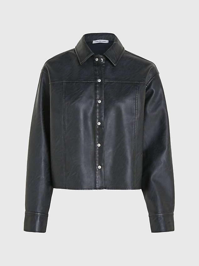 black relaxed faux leather shirt for women calvin klein jeans