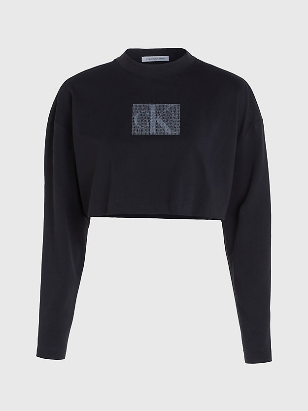 ck black cropped long sleeve logo t-shirt for women calvin klein jeans