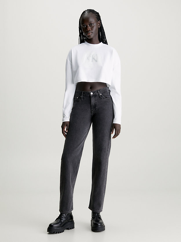 bright white cropped long sleeve logo t-shirt for women calvin klein jeans