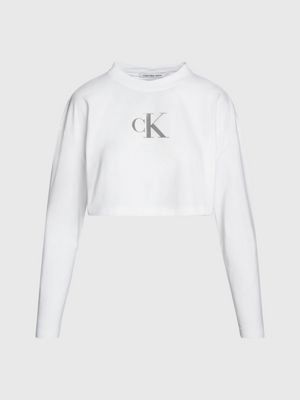 Calvin Klein Cropped Long Sleeve Tee, Bright White - Activewear