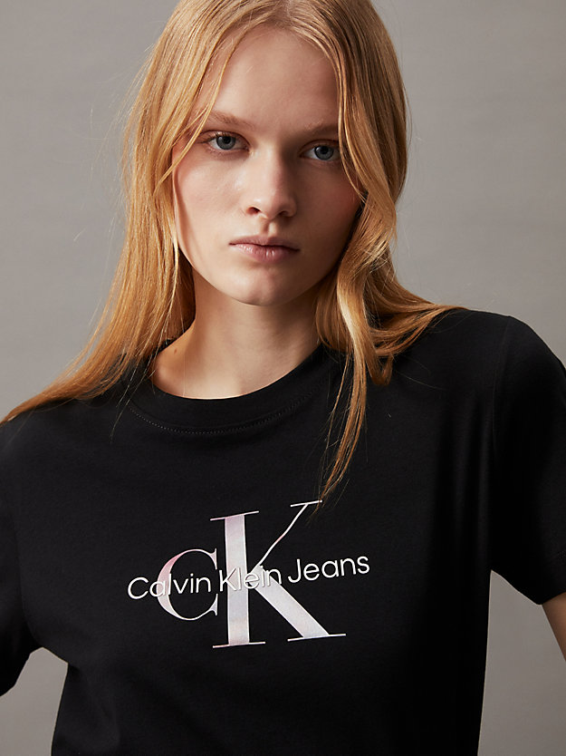 ck black iridescent logo t-shirt for women calvin klein jeans