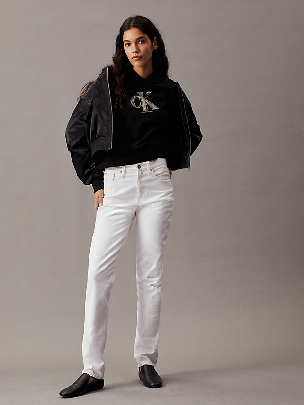 ck black cropped monogram hoodie for women calvin klein jeans