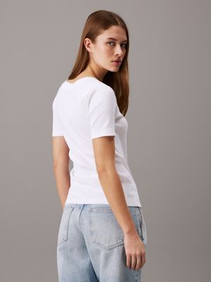 white ribbed cotton v-neck t-shirt for women calvin klein jeans