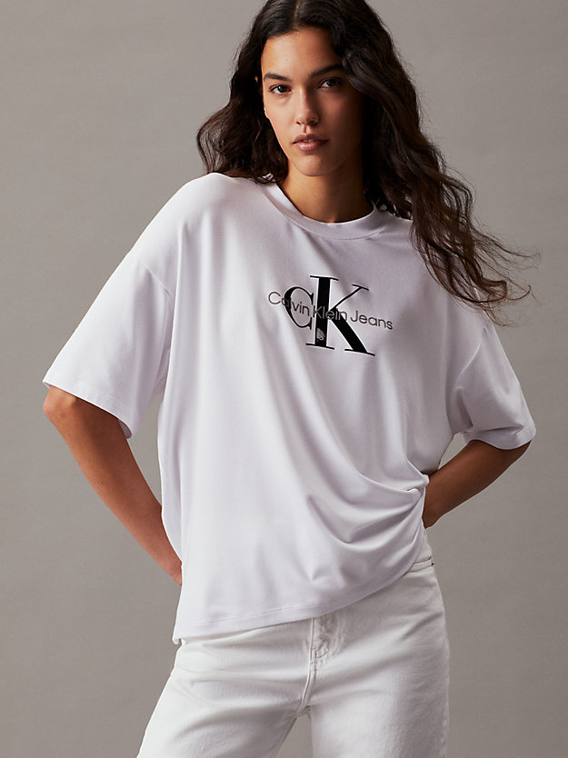 bright white monogramm-boyfriend-t-shirt für damen - calvin klein jeans
