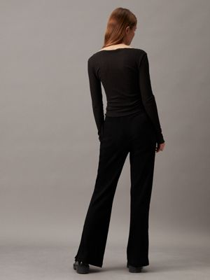 Slit-hem Pants - Black - Ladies