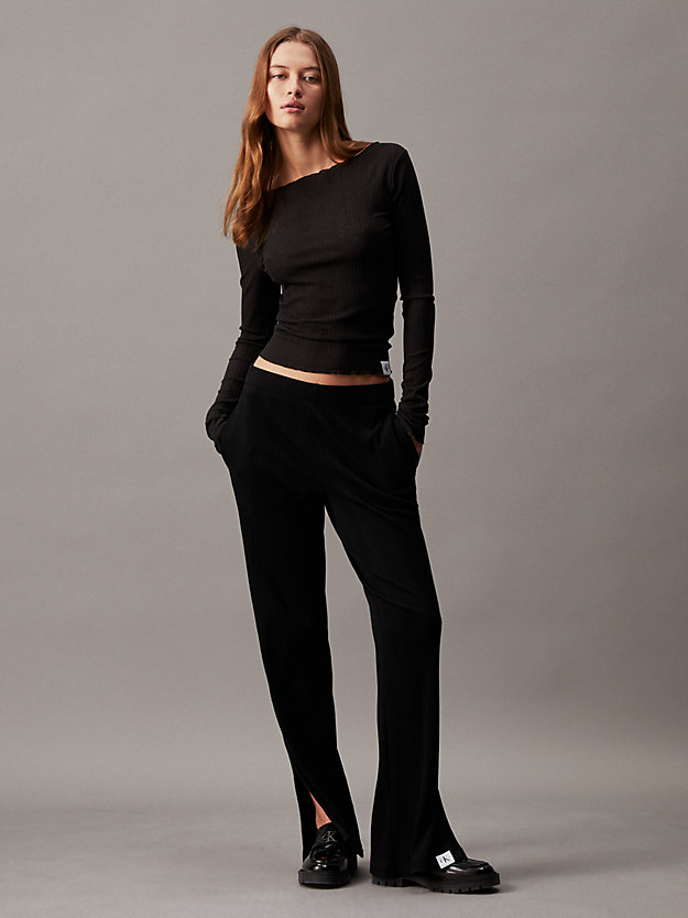 ck black broek met gespleten zoom van ribjersey voor dames - calvin klein jeans