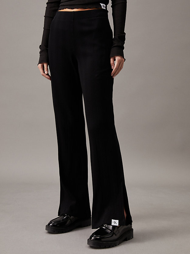 ck black broek met gespleten zoom van ribjersey voor dames - calvin klein jeans
