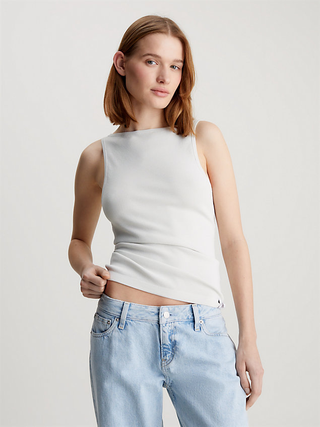white wąski dzianinowy top bez rękawów z odsłoniętymi plecami dla kobiety - calvin klein jeans