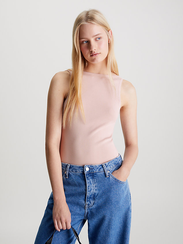 débardeur slim dos-nu en maille pink pour femmes calvin klein jeans