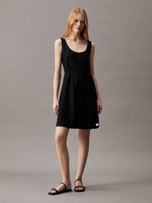 ck black soft twill tie waist dress for women calvin klein jeans