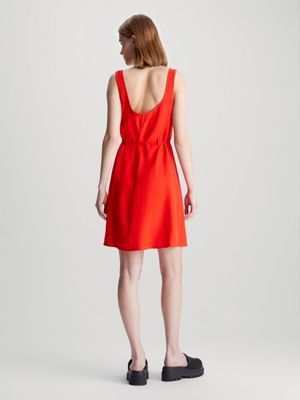 fiery red soft twill tie waist dress for women calvin klein jeans