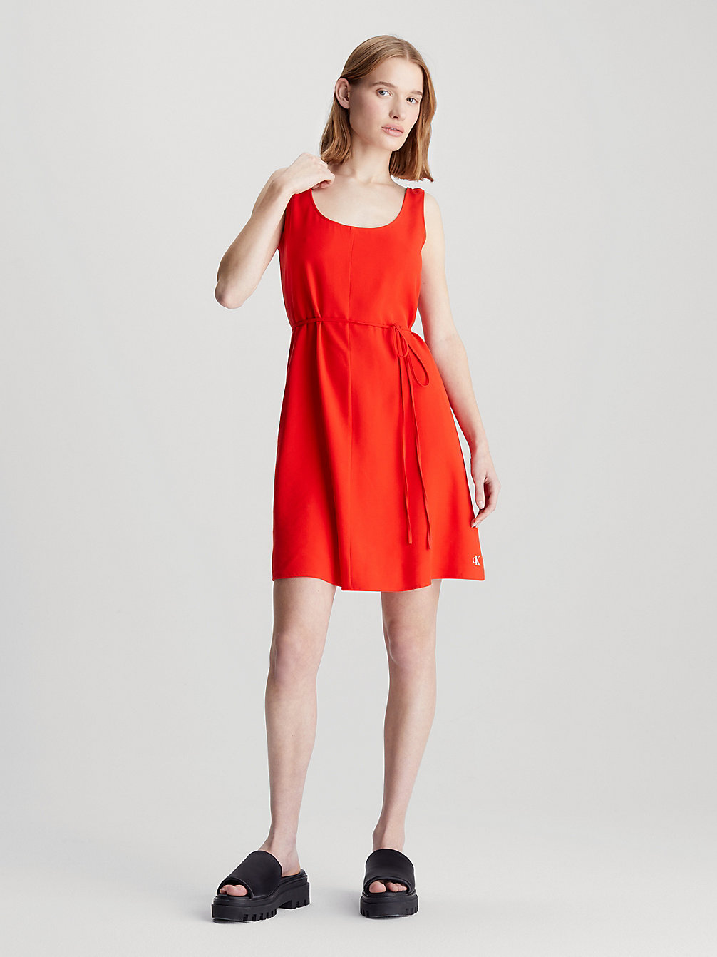 FIERY RED Kleid Aus Weichem Twill Mit Bindung An Der Taille undefined Damen Calvin Klein