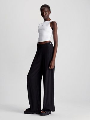 Calvin Klein Plus Size Linen Wideleg Drawstring Pants in Black