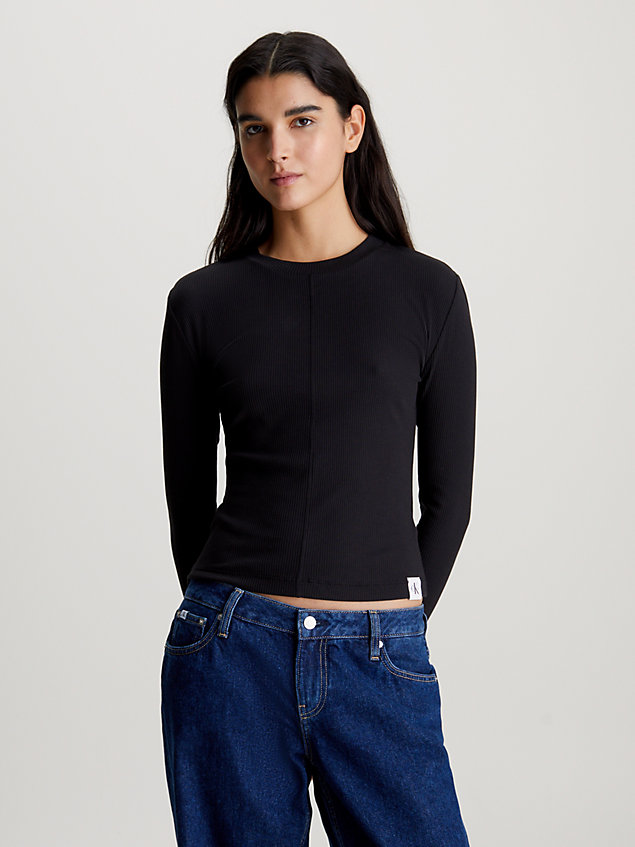 black slim geribbelde top met lange mouwen voor dames - calvin klein jeans