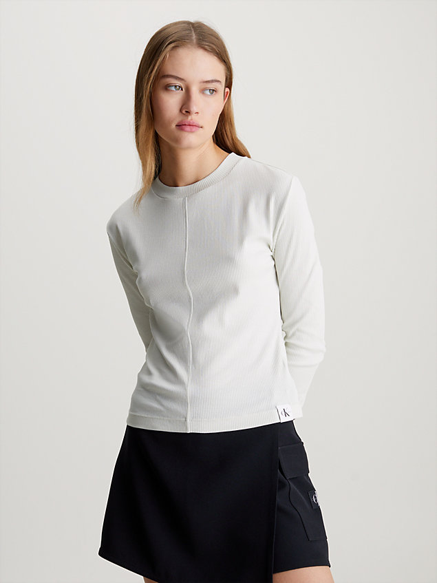 white wąski prążkowany top z długim rękawem dla kobiety - calvin klein jeans