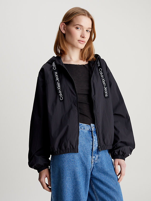 black lässiger windbreaker aus nylon im knitter-look für damen - calvin klein jeans