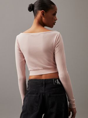 sepia rose slim long sleeve cropped top for women calvin klein jeans