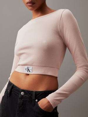 sepia rose slim long sleeve cropped top for women calvin klein jeans