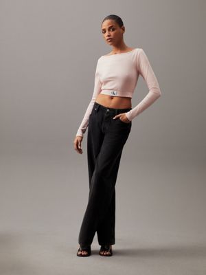 sepia rose slim long sleeve cropped top for women calvin klein jeans