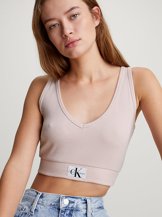 sepia rose slim ribbed cotton cropped top for women calvin klein jeans